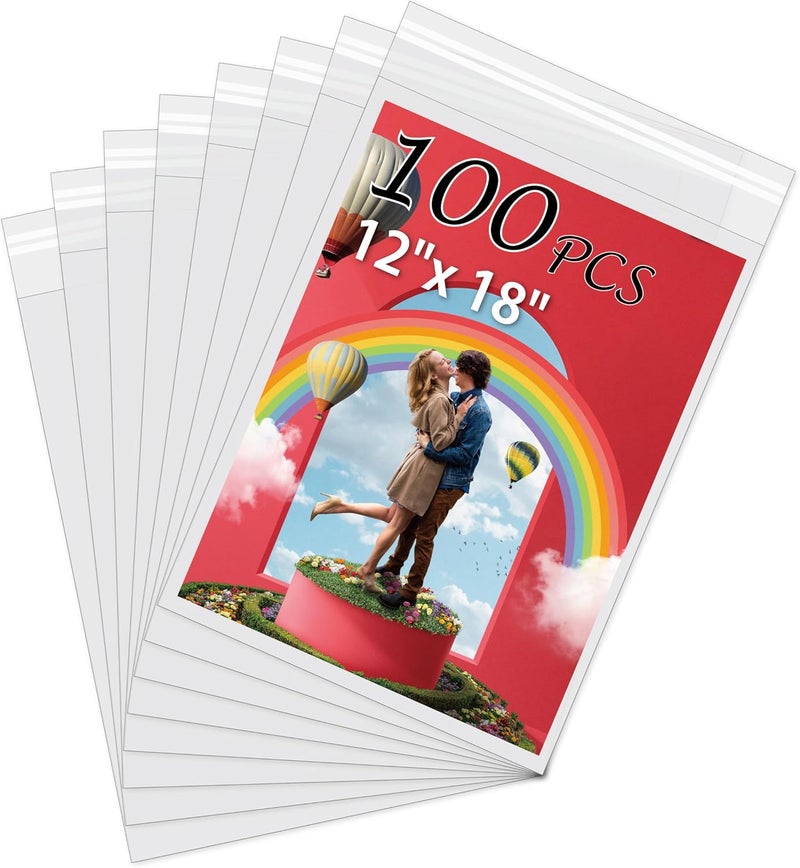 Somime Acid-Free Picture Sleeves, 100 Pack Crystal Clear Storage Bags for 12x18 Art Prints, Pictures, Photos, Frame Mats(Bag Size: 12 3/8" x18 3/8") - Image 1